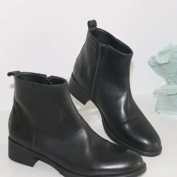 NEW Narf Genuine Leather Ankle Black Boots Womens Sz 37 / 6.5 made in Spain - Picture 2 of 8